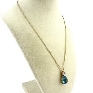Lindenwold 14K GE Blue Glass Teardrop Crystal Accent Pendant 18” Necklace
